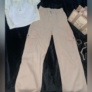 beige, high waisted cargo pants